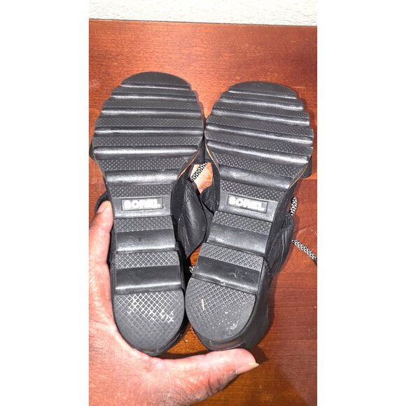 Sorel Joanie Women's Black Leather Lace-Up Wedge Sandals Size 8.5 - Picture 5 of 7